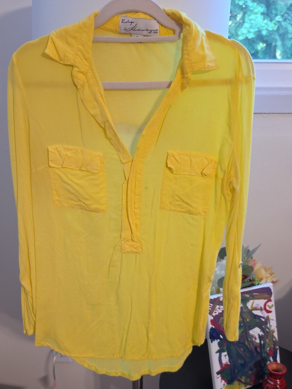 Vintage Bright Yellow Button-Front Pocket Shirt
